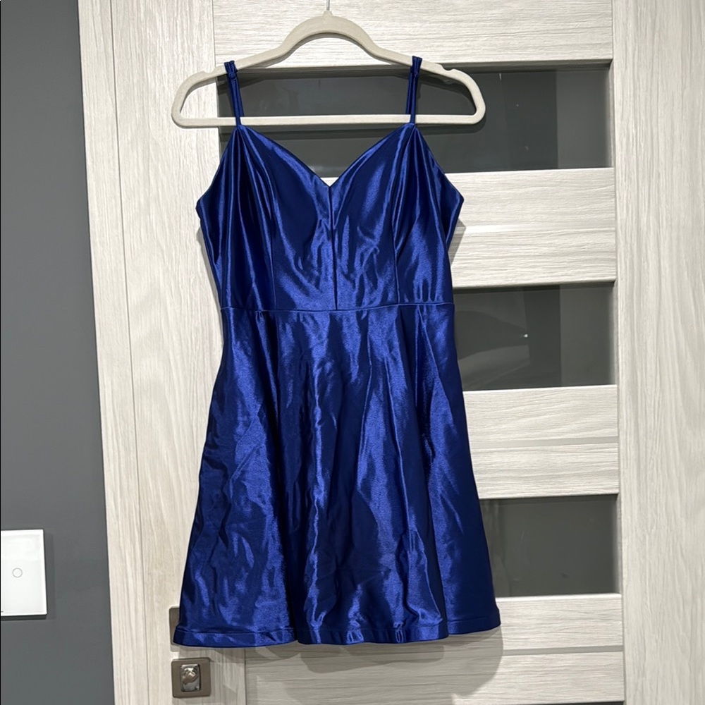 Sleek Blue Satin Dress